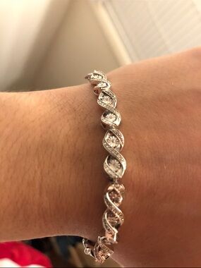 Silver-Tone Twisted Crystal Diamond Link Bracelet - Women Jewelry